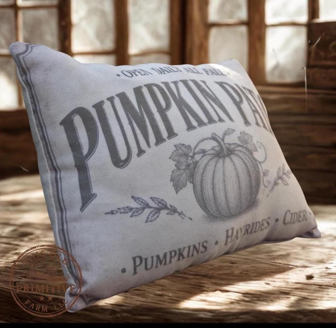 Vintage Pumpkin Patch Pillow | Rustic Farmhouse Accent Shelf Sitter