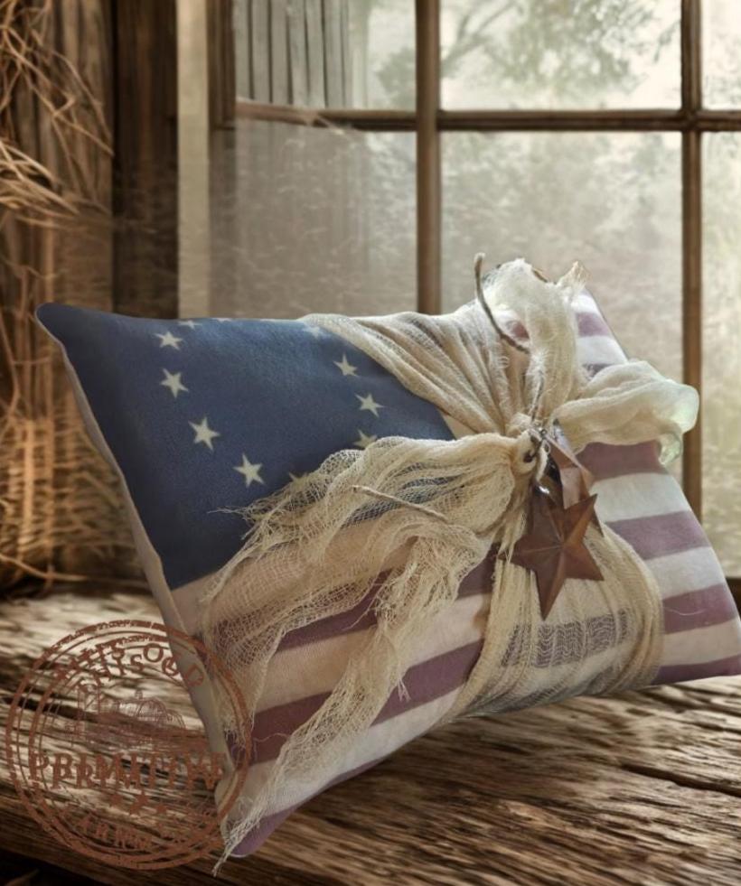 Primitive Betsy Ross Flag Pillow | 13 Star Americana Decor, Colonial Farmhouse Accent