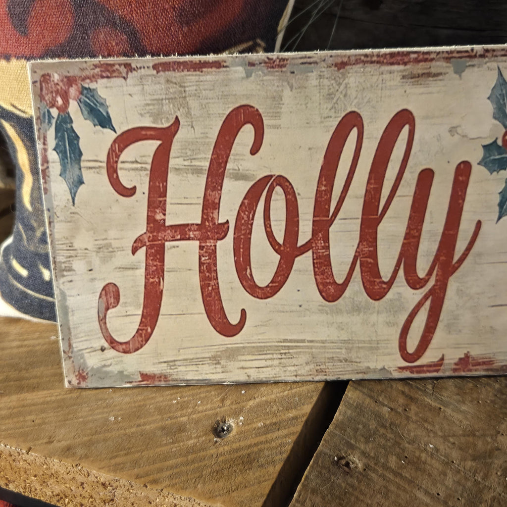 Handmade Holly Jolly Christmas Sign | Rustic Farmhouse Wood Decor (13x5)