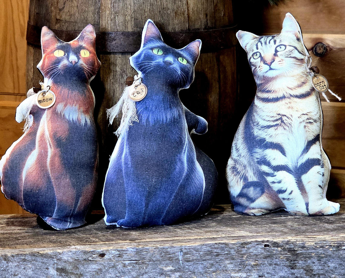 Primitive Cat Pillow: Rustic Farmhouse Decor with 'Meow' Tag