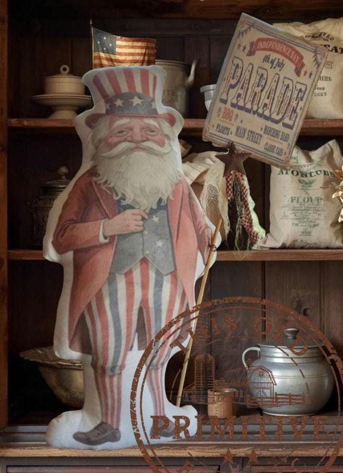 Primitive Uncle Sam Doll | Patriotic Americana Folk Art Shelf Sitter, July 4th Decor