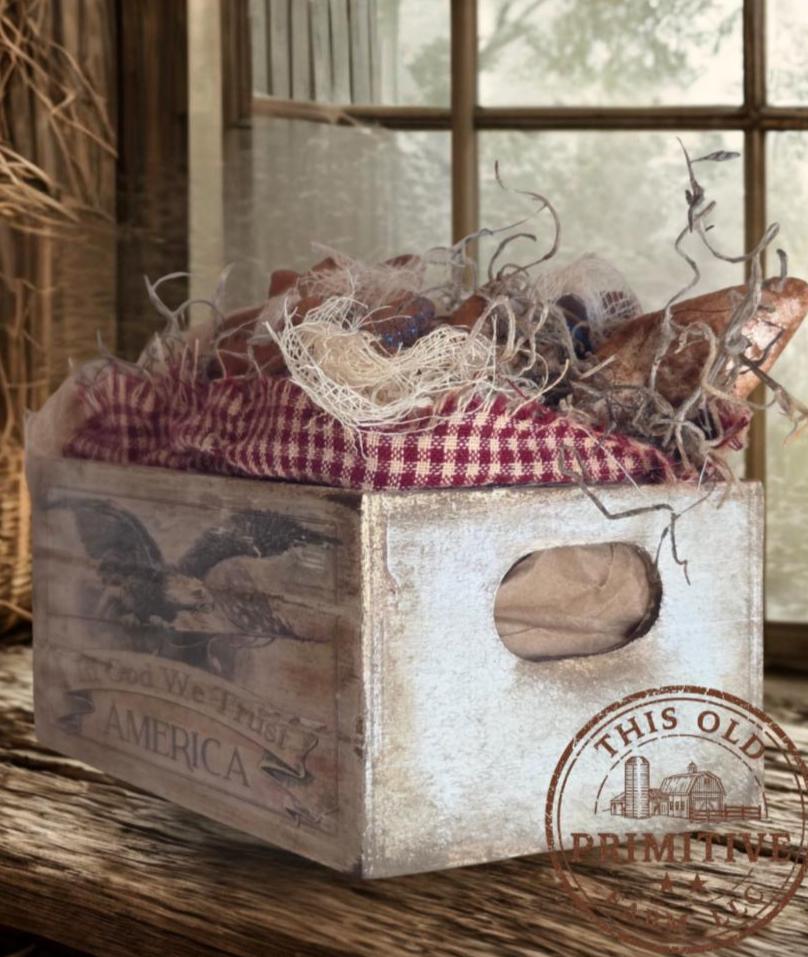 Primitive Americana Eagle Crate Display | Rustic Farmhouse Patriotic Shelf Sitter