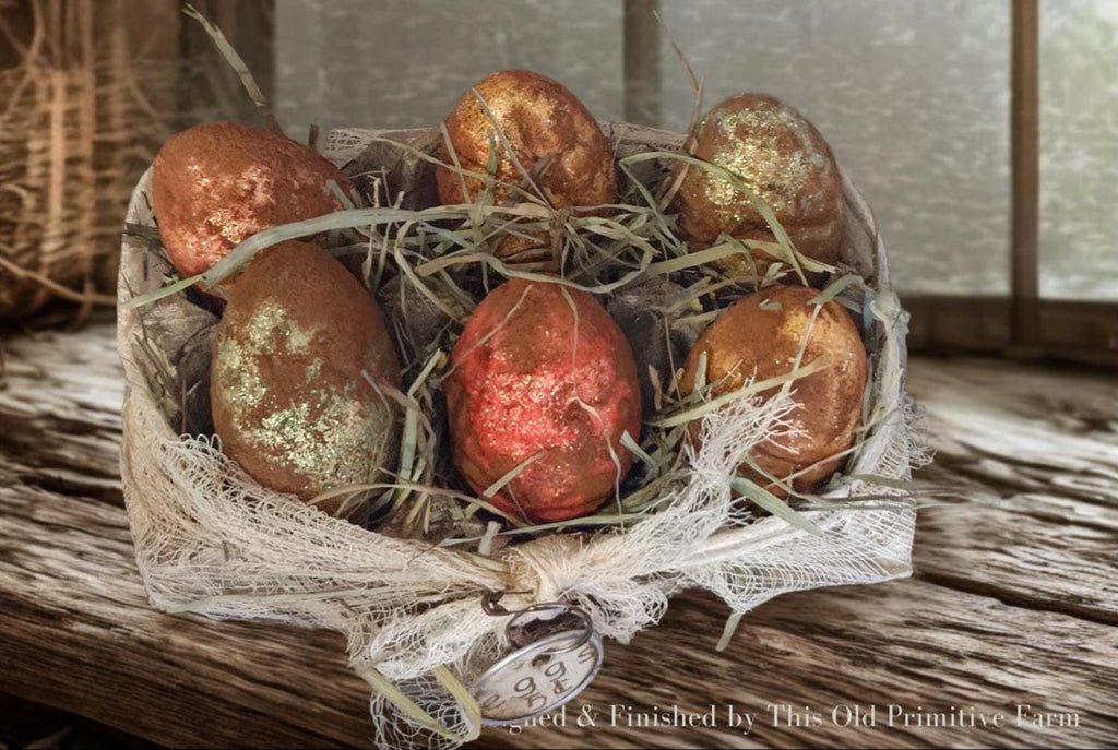 Primitive Easter Egg Carton Decor | Cinnamon Grunged Eggs | Rustic Farmhouse Spring Accent
