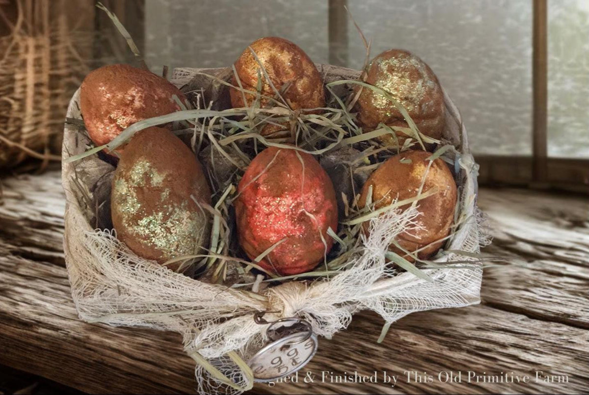 Primitive Easter Egg Carton Decor | Cinnamon Grunged Eggs | Rustic Farmhouse Spring Accent
