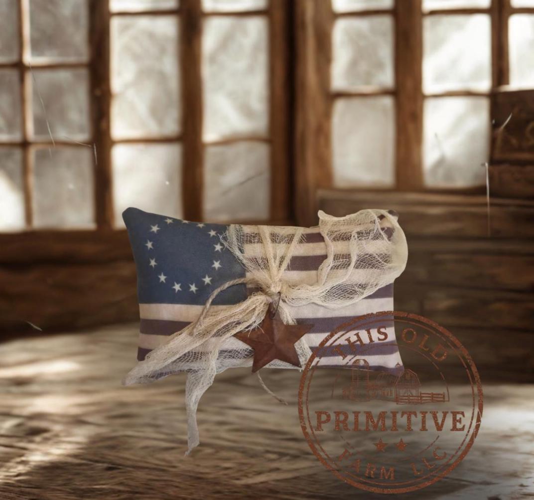 Primitive Betsy Ross 13 Star Flag Pillow | Americana Farmhouse Patriotic Decor