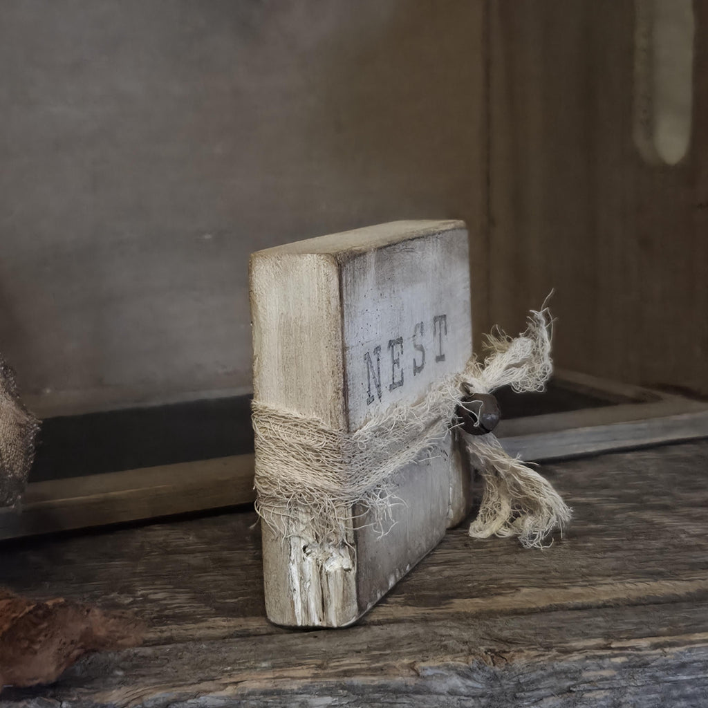 Primitive Farmhouse Goose Shelf Sitter | Rustic Spring Easter Decor, Hand-Stamped NEST Wood Block