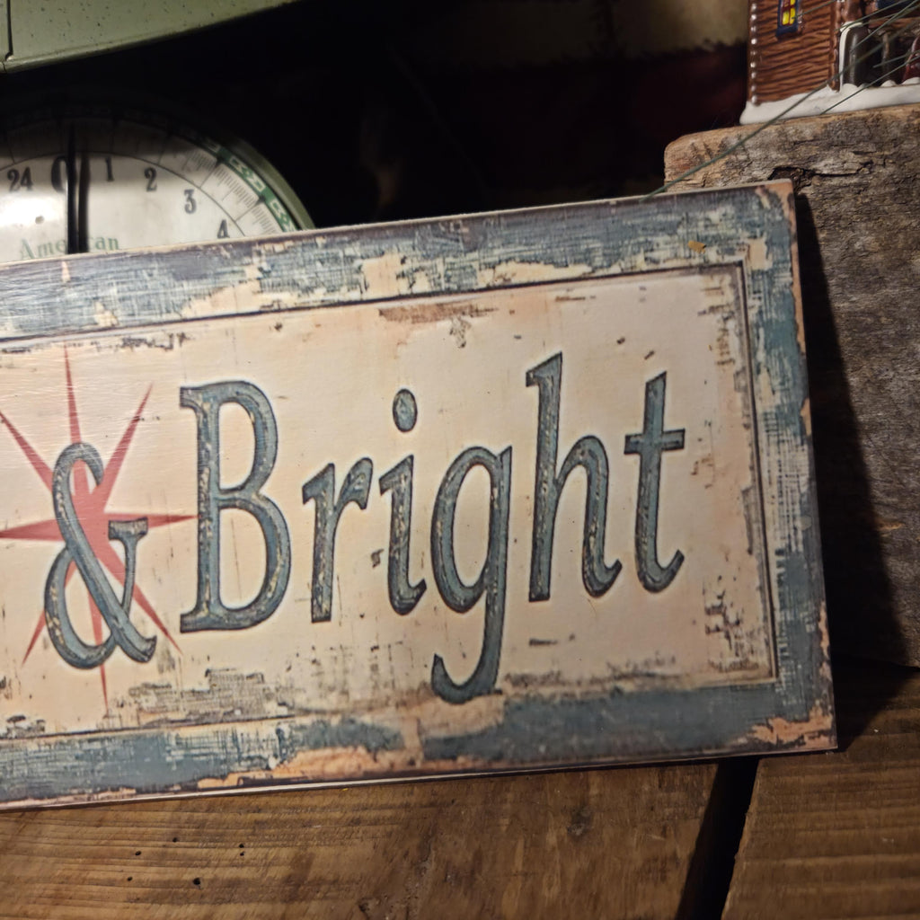 Merry & Bright Rustic Farmhouse Christmas Wood Sign (13x5)