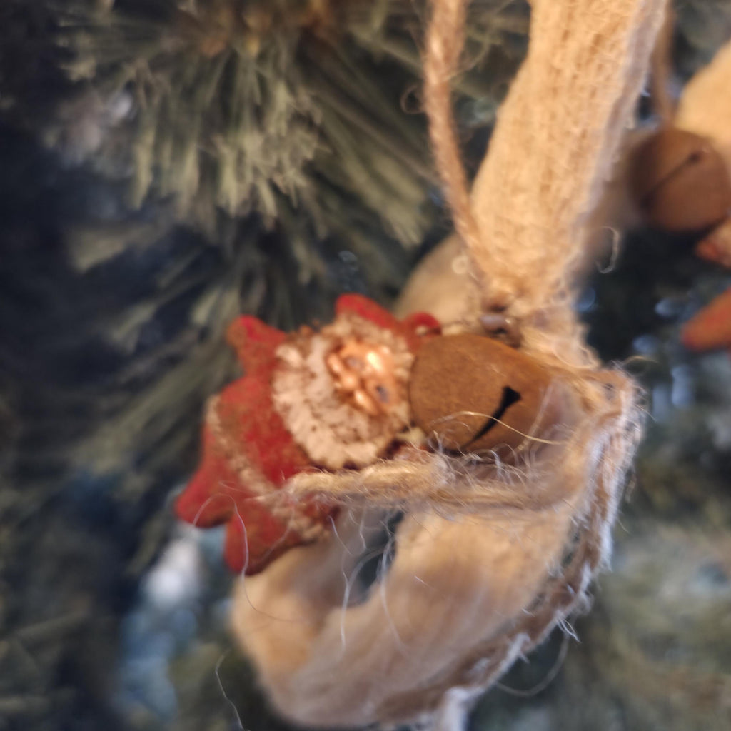 Farmhouse Christmas Garland: 4ft Coffee Stained Cheesecloth with Bells, Vintage Santa