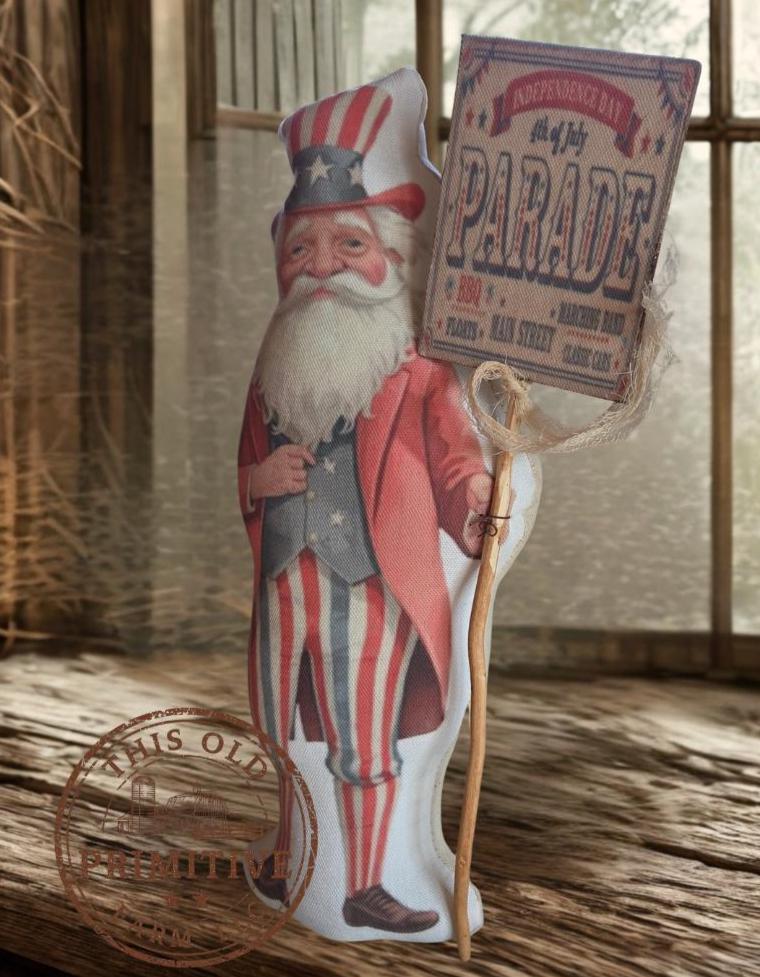 Uncle Sam Shelf Sitter Pillow | Primitive Americana Parade Decor, Rustic Farmhouse 4th of July
