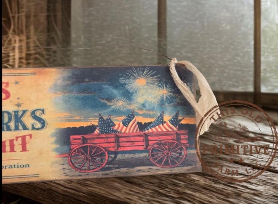 Primitive Stars and Fireworks Tonight Sign – Rustic Farmhouse Americana Decor – Folk Art Patriotic Sign