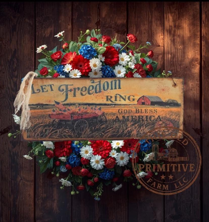 Primitive Let Freedom Ring Sign – God Bless America Patriotic Decor