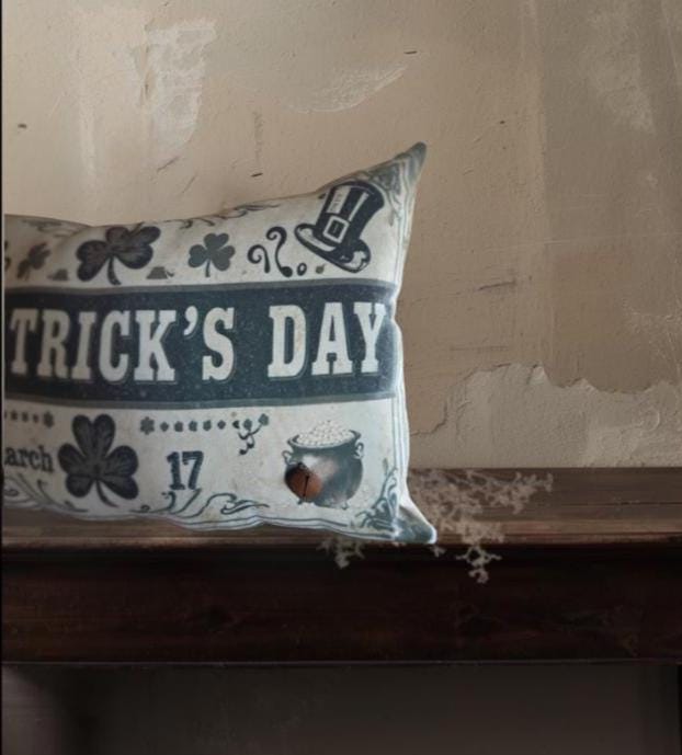 Primitive St. Patrick’s Throw Pillow – Limited Edition Rustic Spring Decor – Irish Farmhouse Accent