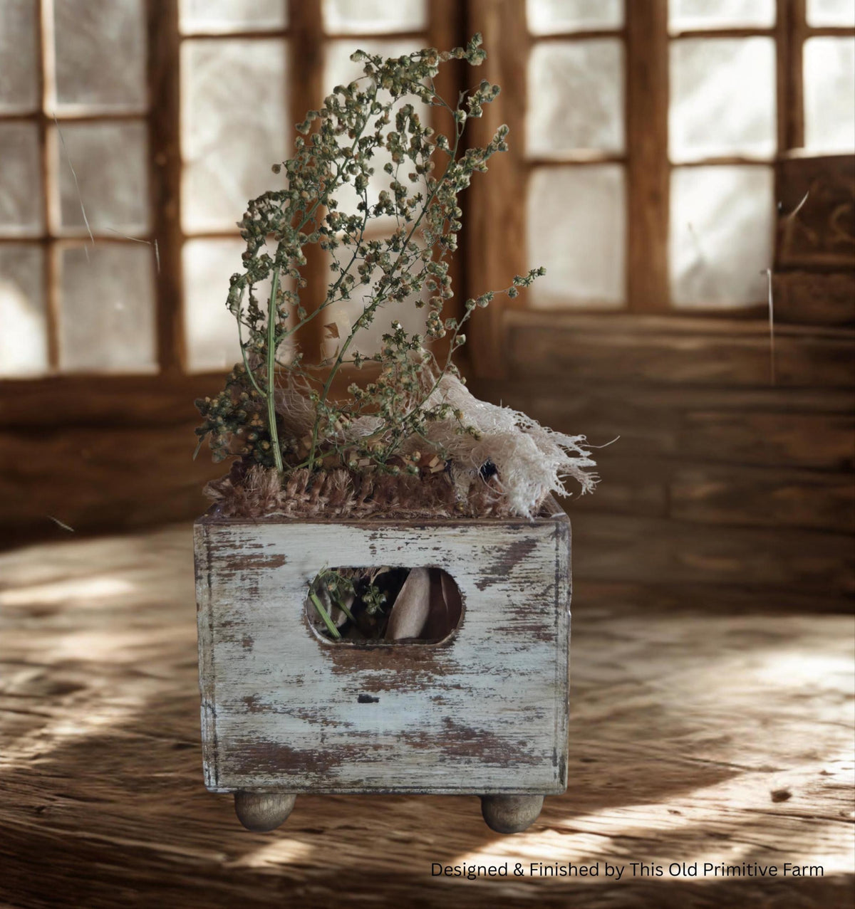 Primitive Market Day Mini Crate – Handmade Farmhouse Shelf Decor, Spring Tag