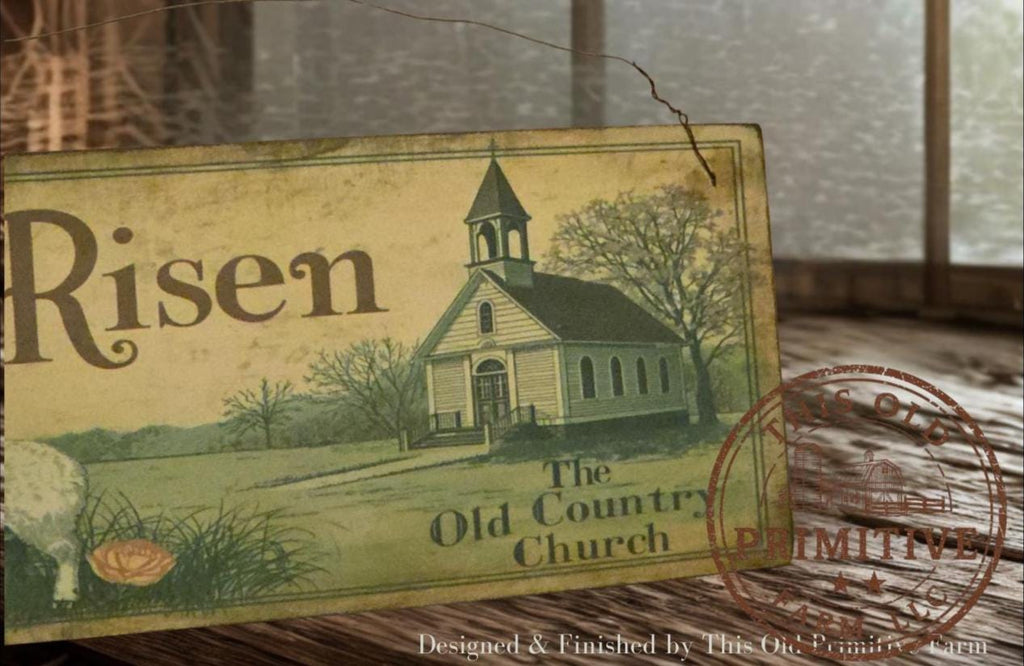 Primitive Easter Wood Sign – He Is Risen, Country Church, Lamb – Rustic Farmhouse Decor