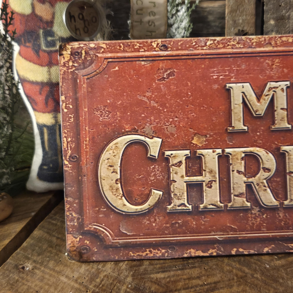 Merry Christmas Wood Sign | Rustic Farmhouse Holiday Decor (13x5")
