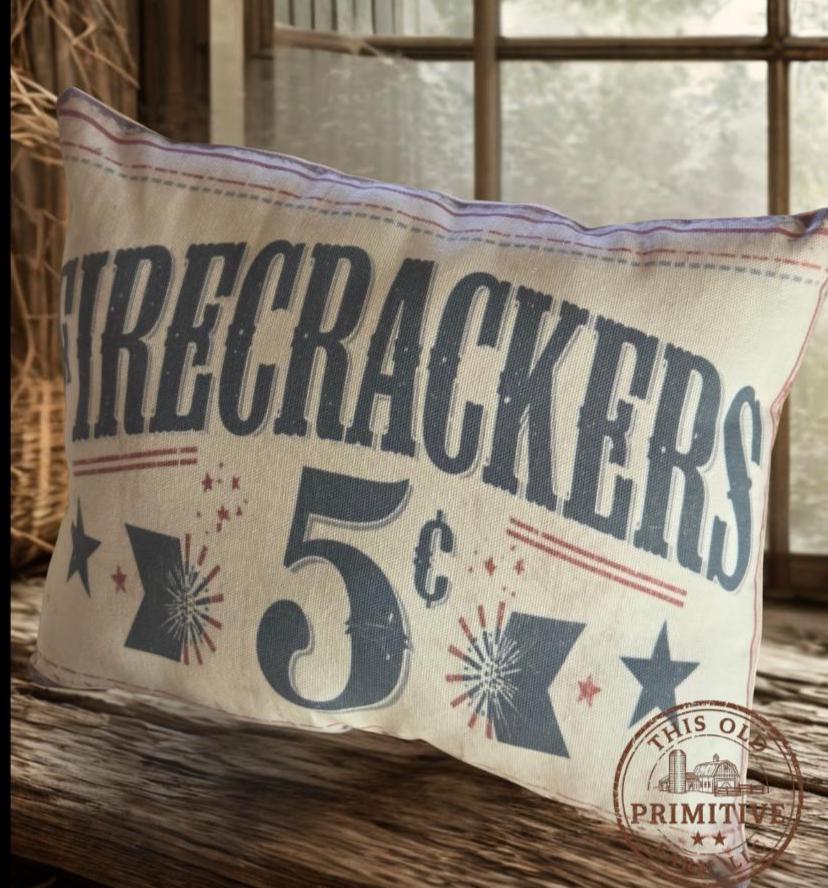 Firecrackers 5 Cents Pillow | Americana Farmhouse July 4th Decor