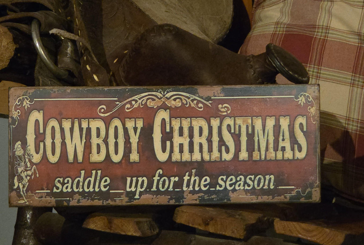 Handmade Cowboy Christmas Wood Sign | Rustic Western Holiday Decor (13x5)