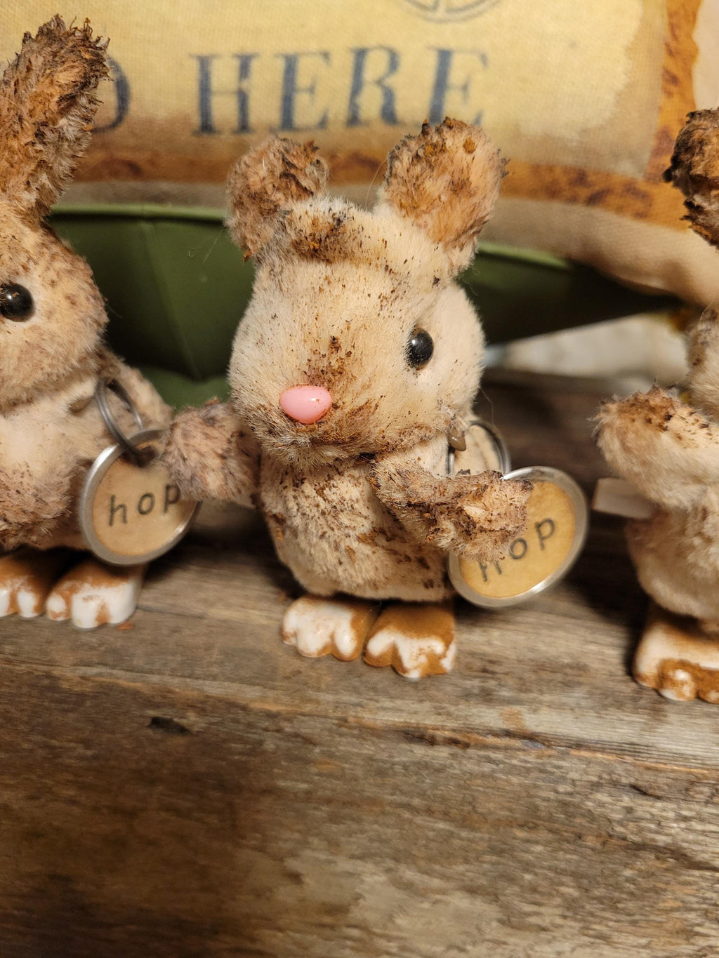 Primitive Easter Bunny Decor | Cinnamon Grunged Plush Accent | Rustic Farmhouse Spring Display