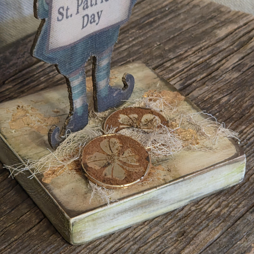 Limited Edition Primitive St. Patrick’s Leprechaun Shelf Decor – Handmade Folk Art Accent