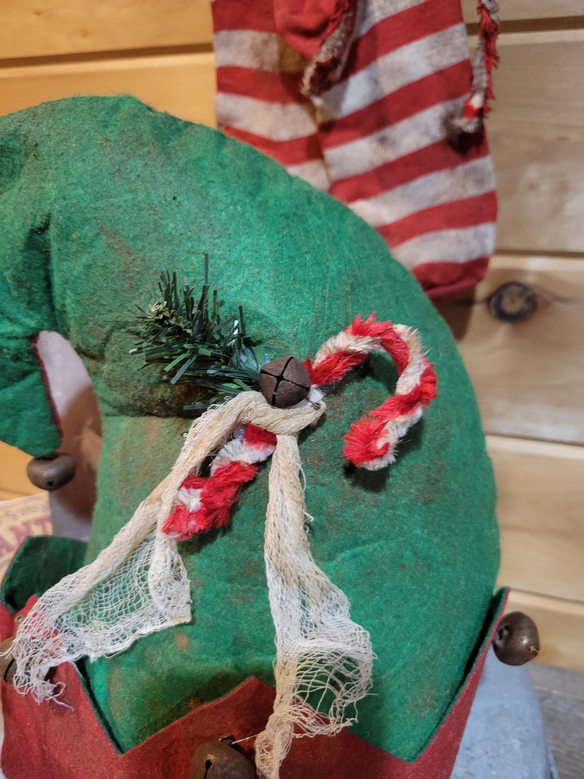Primitive Elf Hat | Rustic Christmas Shelf Decor | Santa Helper Accent