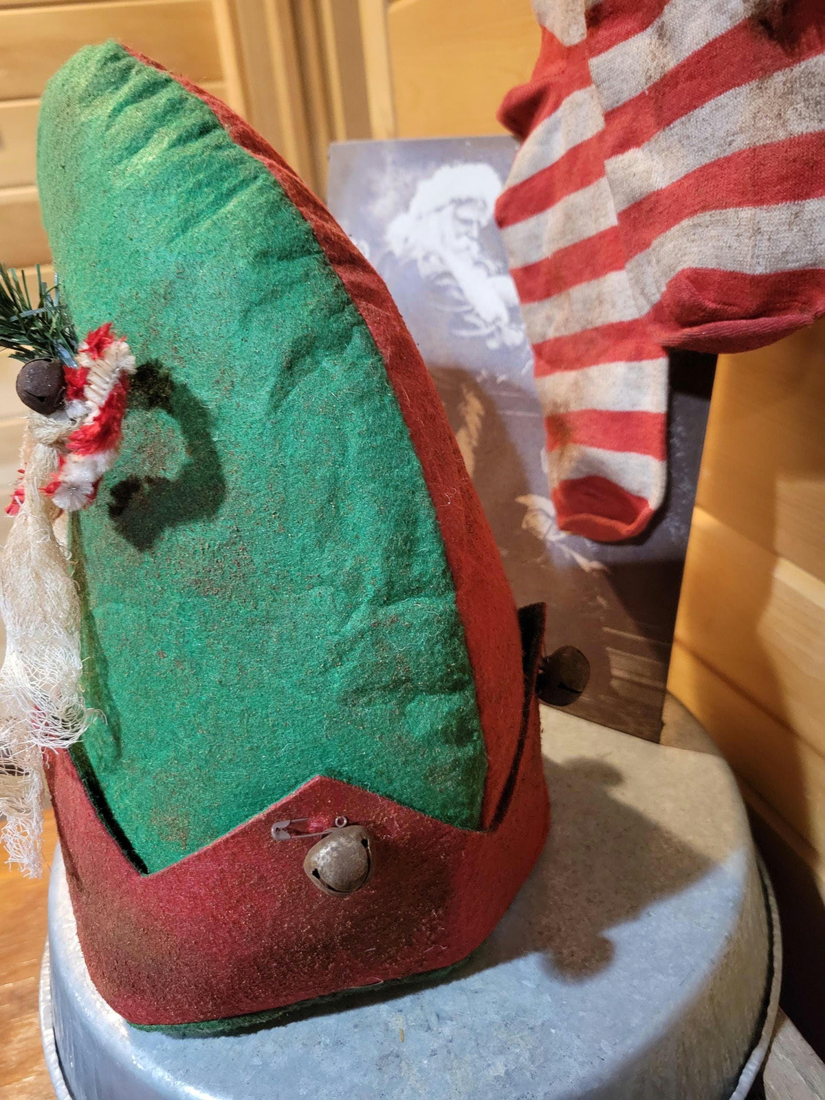 Primitive Elf Hat | Rustic Christmas Shelf Decor | Santa Helper Accent