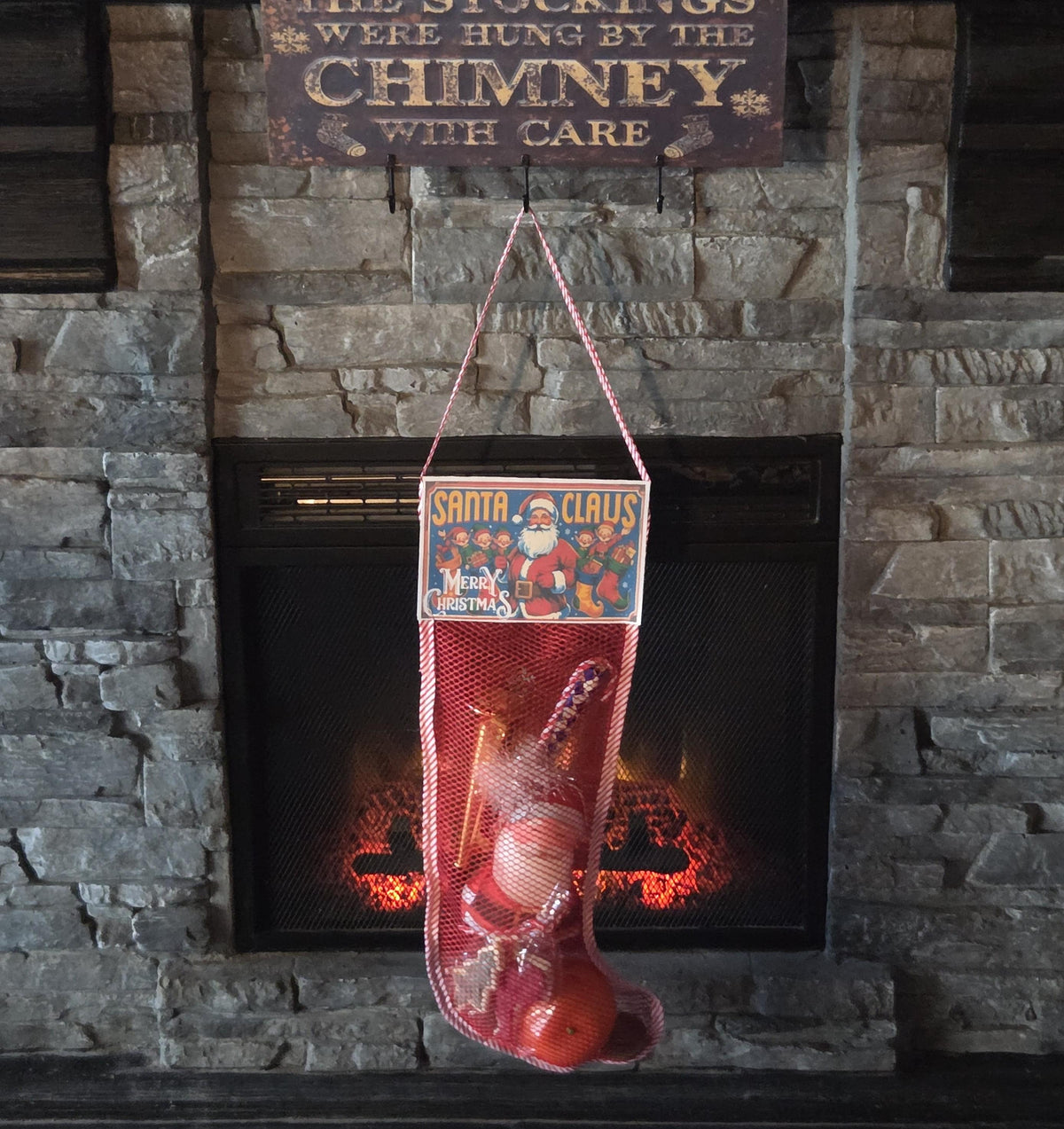 Vintage-Inspired Filled Christmas Stocking, Nostalgic Toys, 18 Inch Santa Stocking (Handmade)