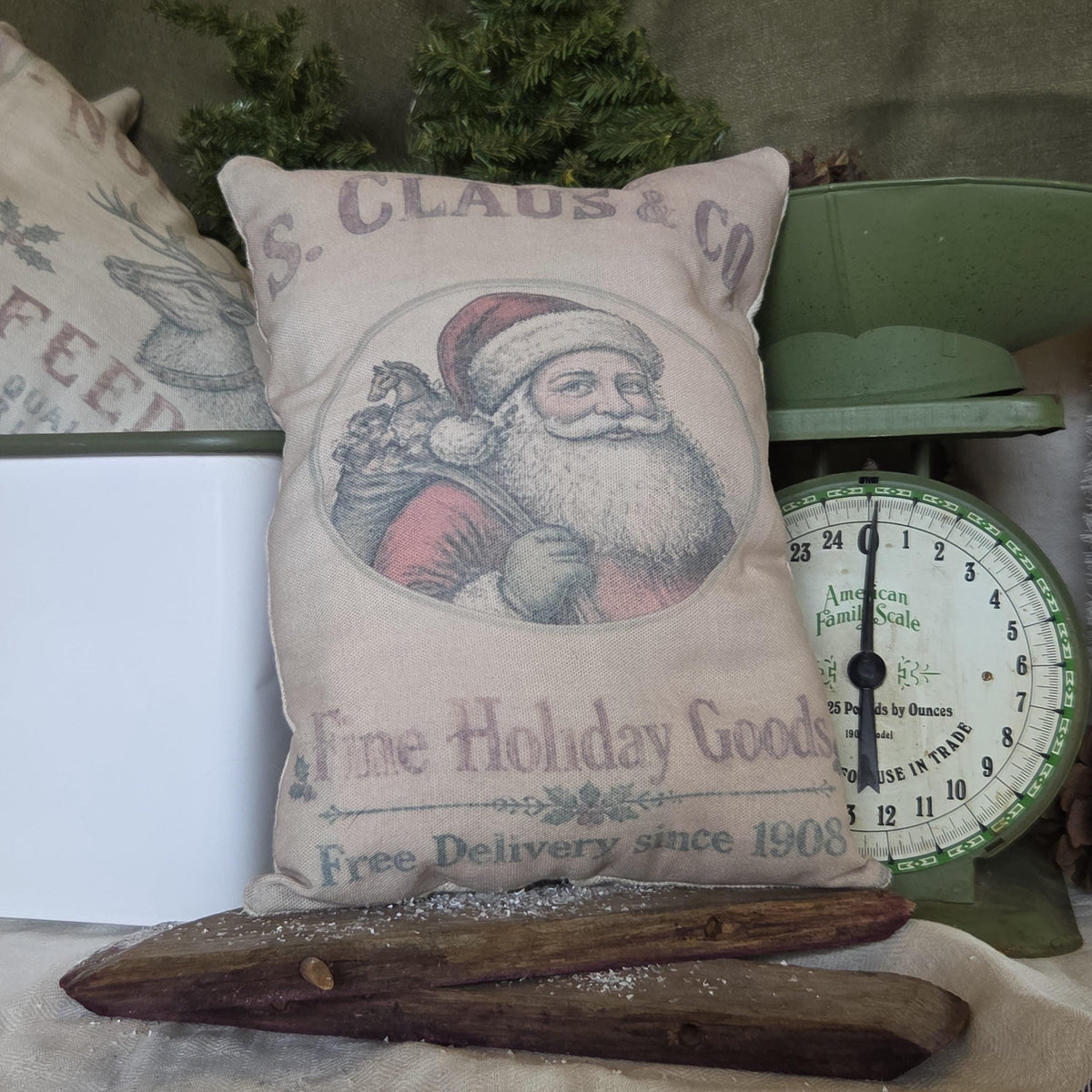 Primitive Santa Christmas Pillow 9x12, Vintage Santa Claus & Co Pillow, Old Fashioned Christmas Decor, Farmhouse Holiday Shelf Sitter sack