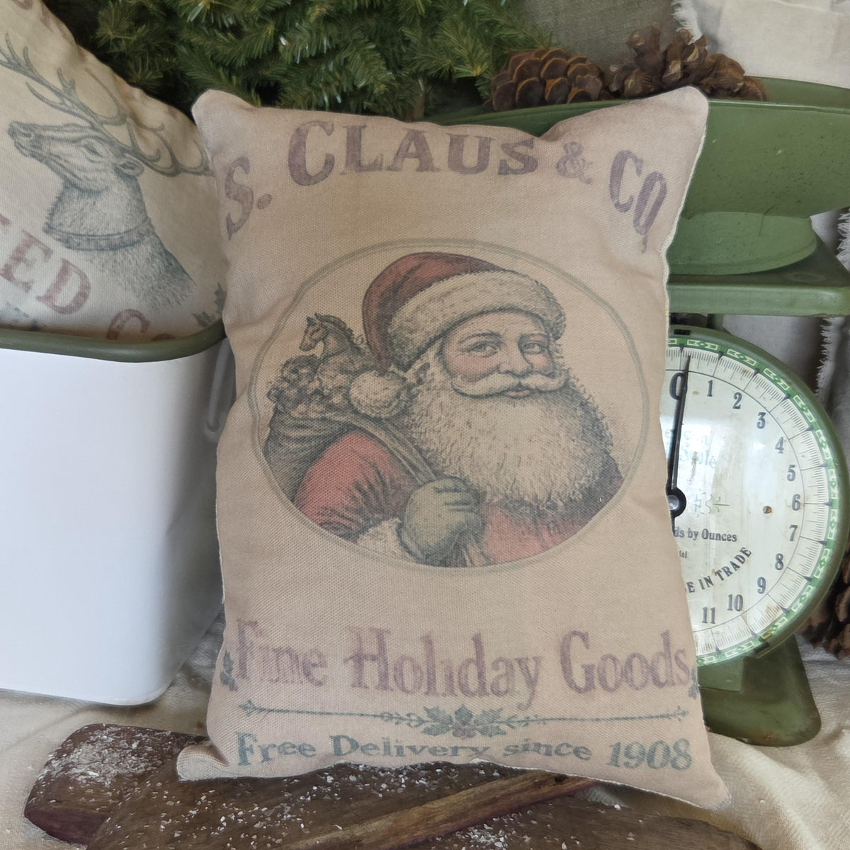 Primitive Santa Christmas Pillow 9x12, Vintage Santa Claus & Co Pillow, Old Fashioned Christmas Decor, Farmhouse Holiday Shelf Sitter sack