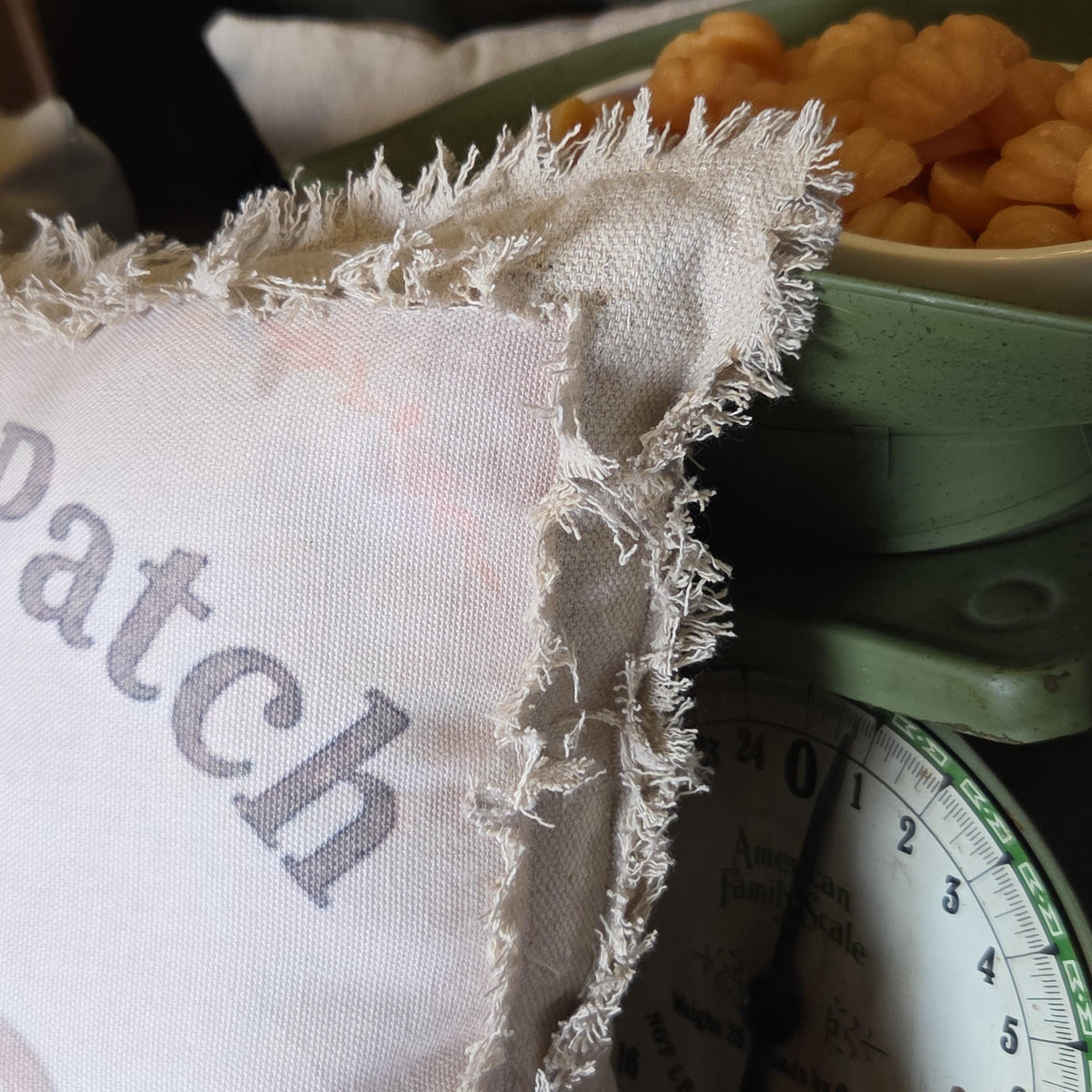 Vintage inspired Pumpkin Patch Pillow, Handmade 13x13 Fall Pillow, Primitive Farmhouse Autumn Decor, Hand Frayed Rustic Pumpkin Shelf Pillow