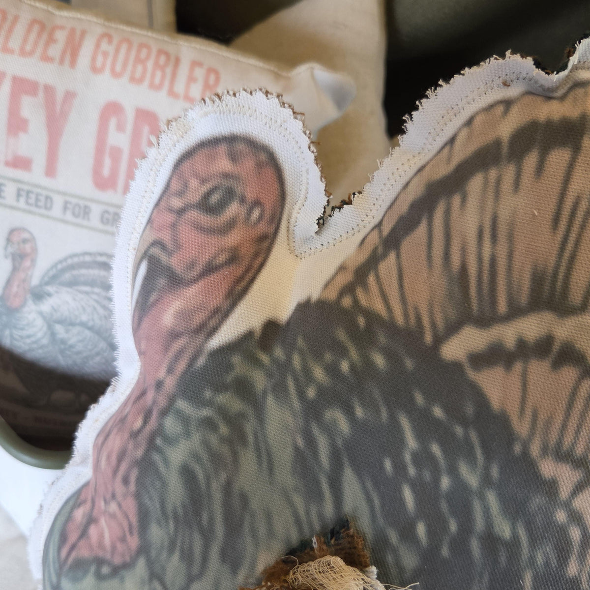 Large Vintage Turkey Shaped Pillow, 19 Inch Thanksgiving Statement Piece, Handmade Farmhouse Fall Harvest Decor, Folk Art Turkey