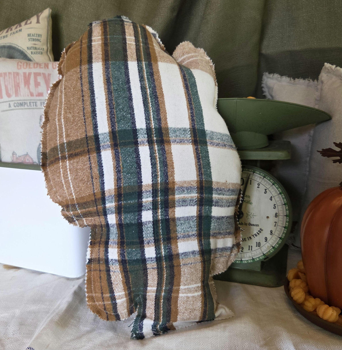 Large Vintage Turkey Shaped Pillow, 19 Inch Thanksgiving Statement Piece, Handmade Farmhouse Fall Harvest Decor, Folk Art Turkey