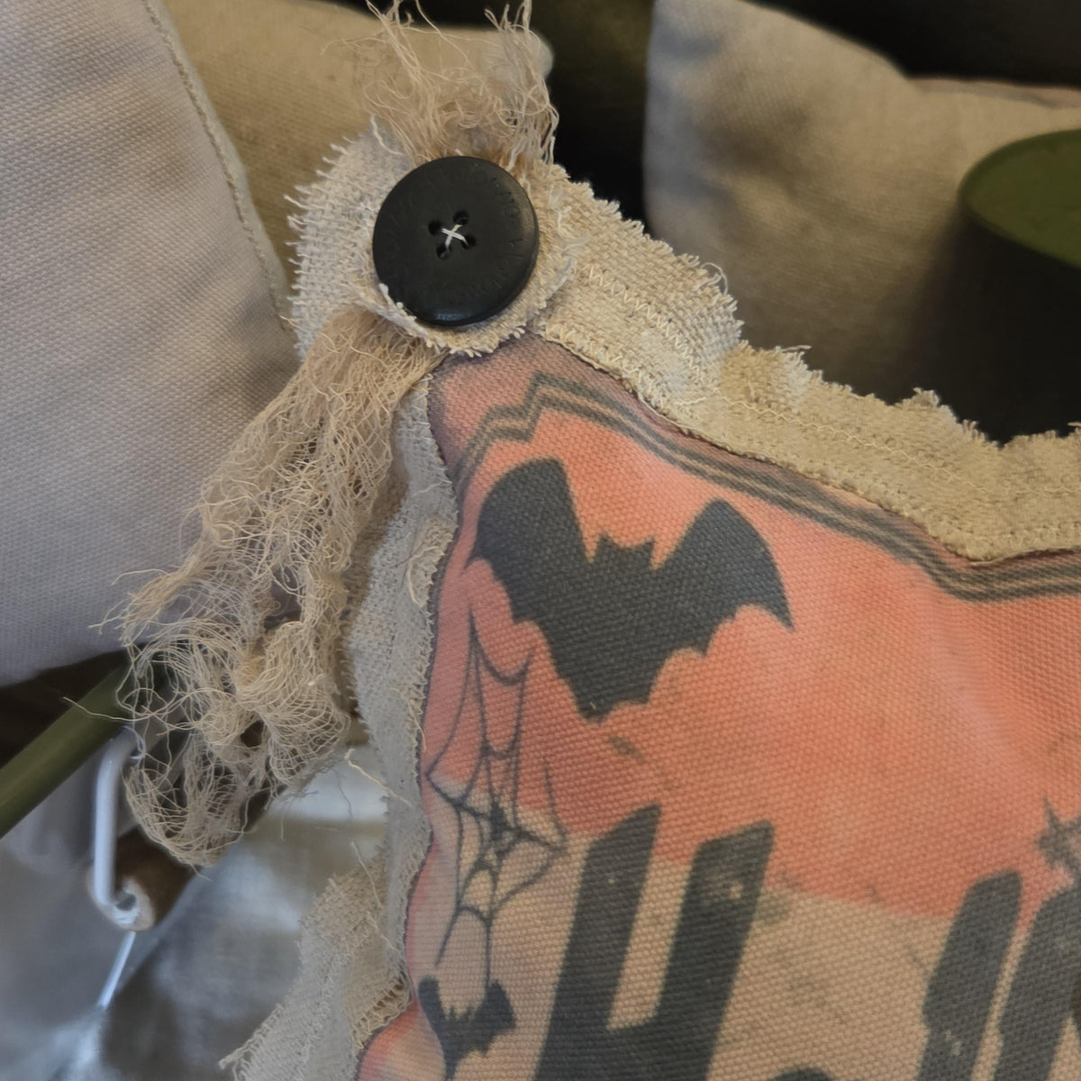 Vintage Halloween Black Cat Pillow, Handmade 13 Inch Halloween Pillow, Black Cat Tavern & Spirits, Farmhouse Folk Art Decor 13 x 13