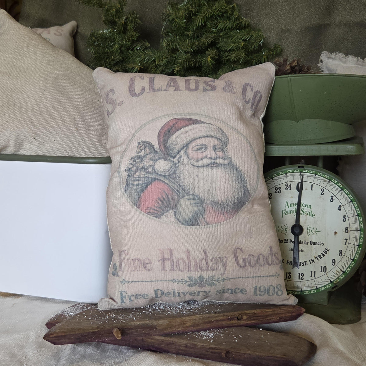 Primitive Santa Christmas Pillow 9x12, Vintage Santa Claus & Co Pillow, Old Fashioned Christmas Decor, Farmhouse Holiday Shelf Sitter sack