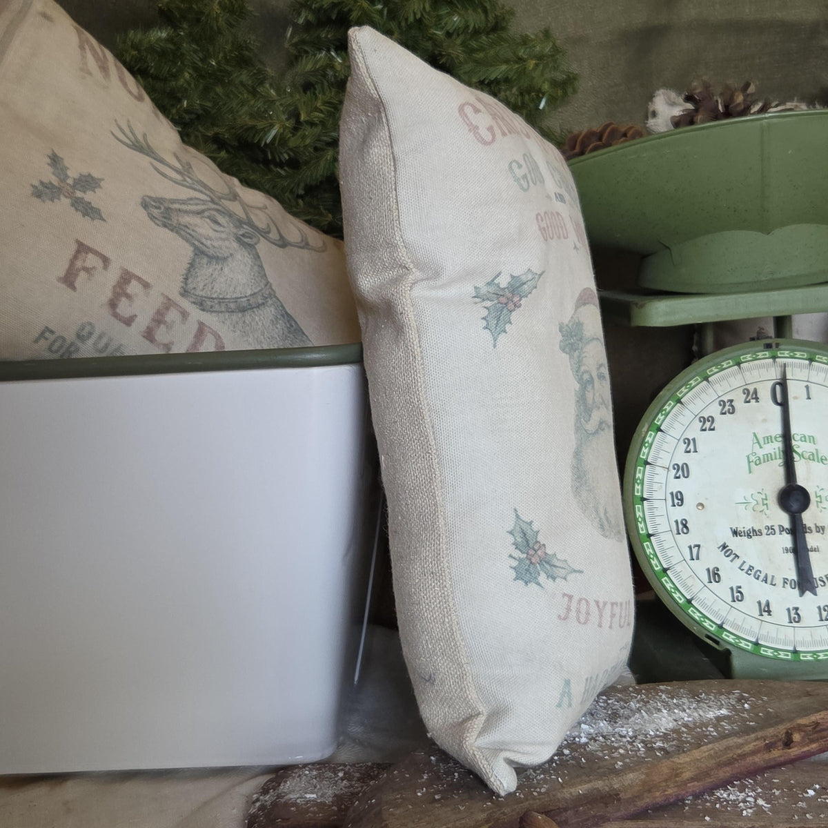 Primitive Santa Christmas Pillow 9x12, Vintage Christmas Good Cheer Pillow, Old Fashioned Santa Decor, Farmhouse Holiday Shelf Sitter