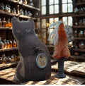 Primitive Halloween Black Cat & Orange Bottle Brush Tree | Cinnamon Grunged Folk Art | Handmade Rustic Halloween Decor