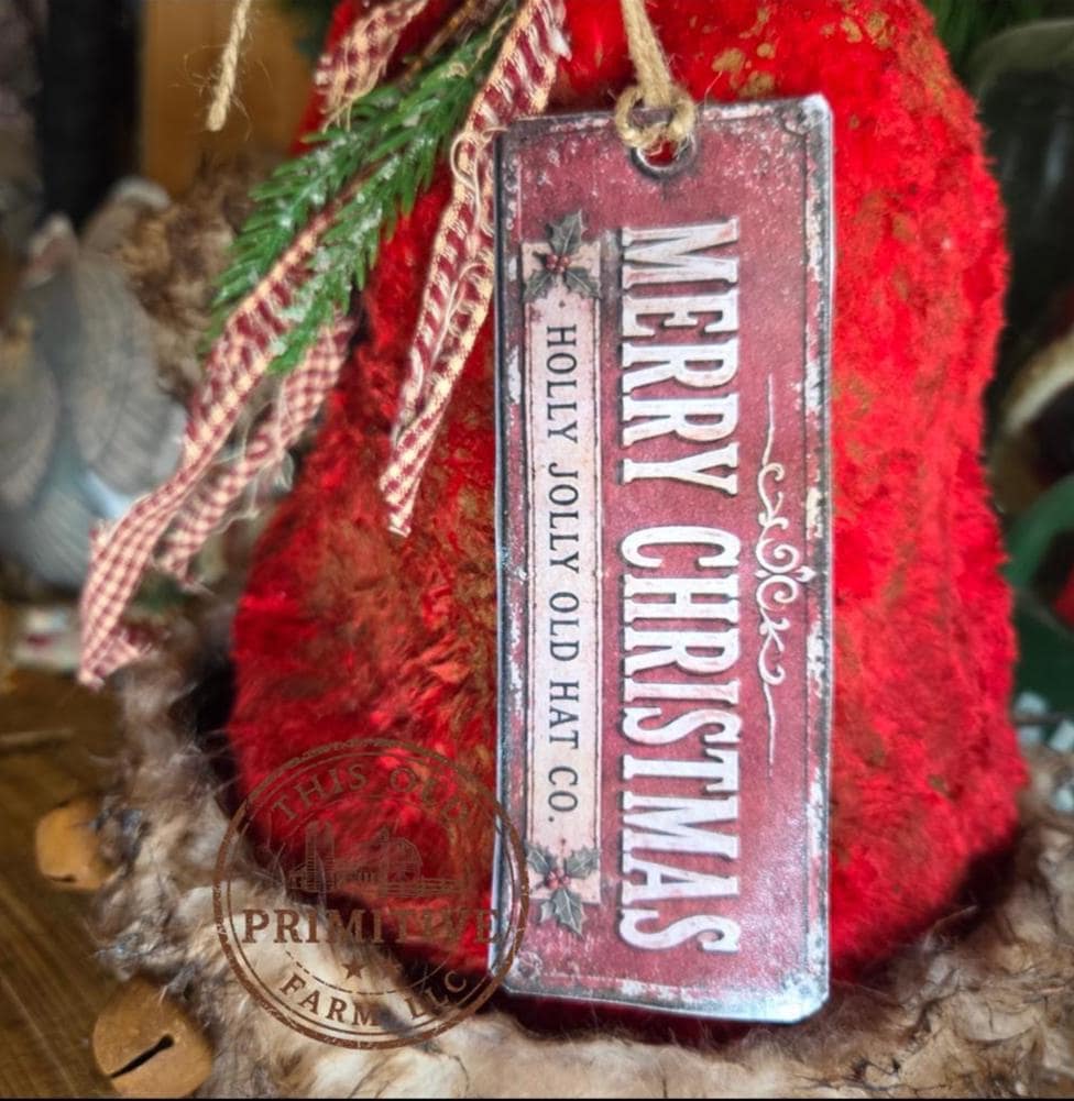 Premium Primitive Rustic Santa Hat Tree Topper | Handcrafted Farmhouse Christmas Decor | Limited Edition Holiday Topper with Jingle Bells