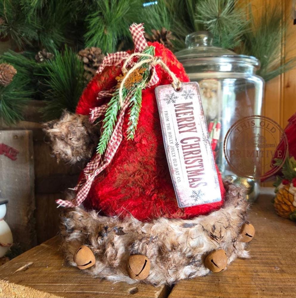 Handcrafted Primitive Santa Hat Tree Topper | Rustic Farmhouse Christmas Decor (2026 Limited Edition)