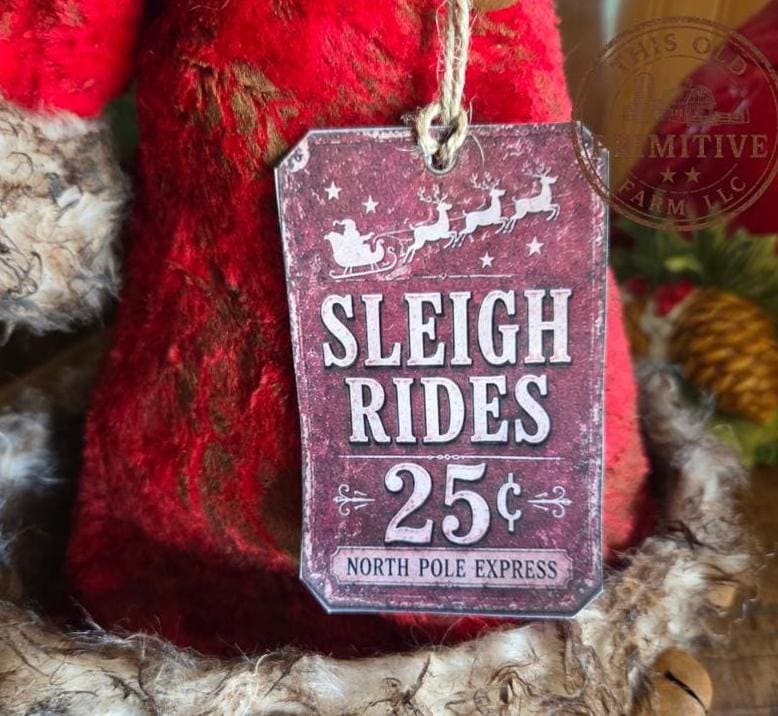 Handcrafted Primitive Santa Hat Tree Topper Sleigh Rides 25 cents | Rustic Farmhouse Christmas Decor (2026 Limited Edition)