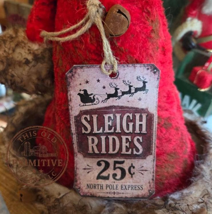 Primitive Santa Hat Tree Topper | Rustic Farmhouse Christmas Decor (2026 Limited Edition) Sleigh Rides 25 cents