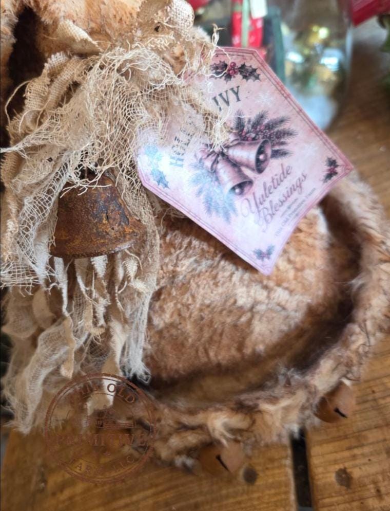 Primitive Cream Santa Hat Tree Topper | Rustic Christmas Decor (2026 Limited Edition)