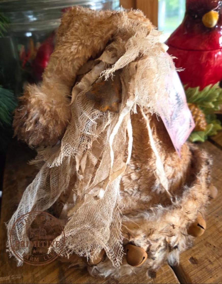Primitive Cream Santa Hat Tree Topper | Holly & Ivy Christmas Wishes | 2026 Limited Edition