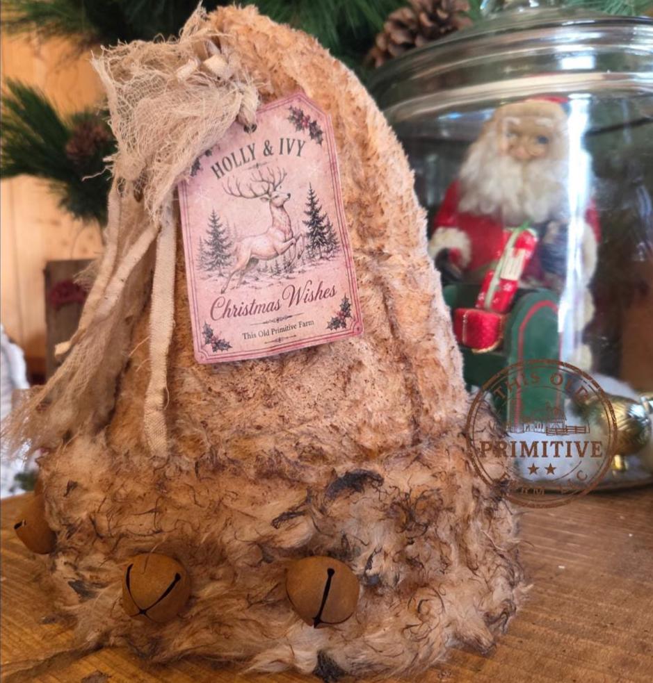 Primitive Cream Santa Hat Tree Topper | Holly & Ivy Christmas Wishes | 2026 Limited Edition