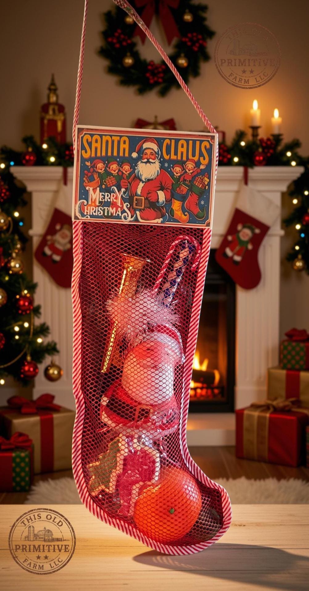 Vintage-Inspired Filled Christmas Stocking, Nostalgic Toys, 18 Inch Santa Stocking (Handmade)