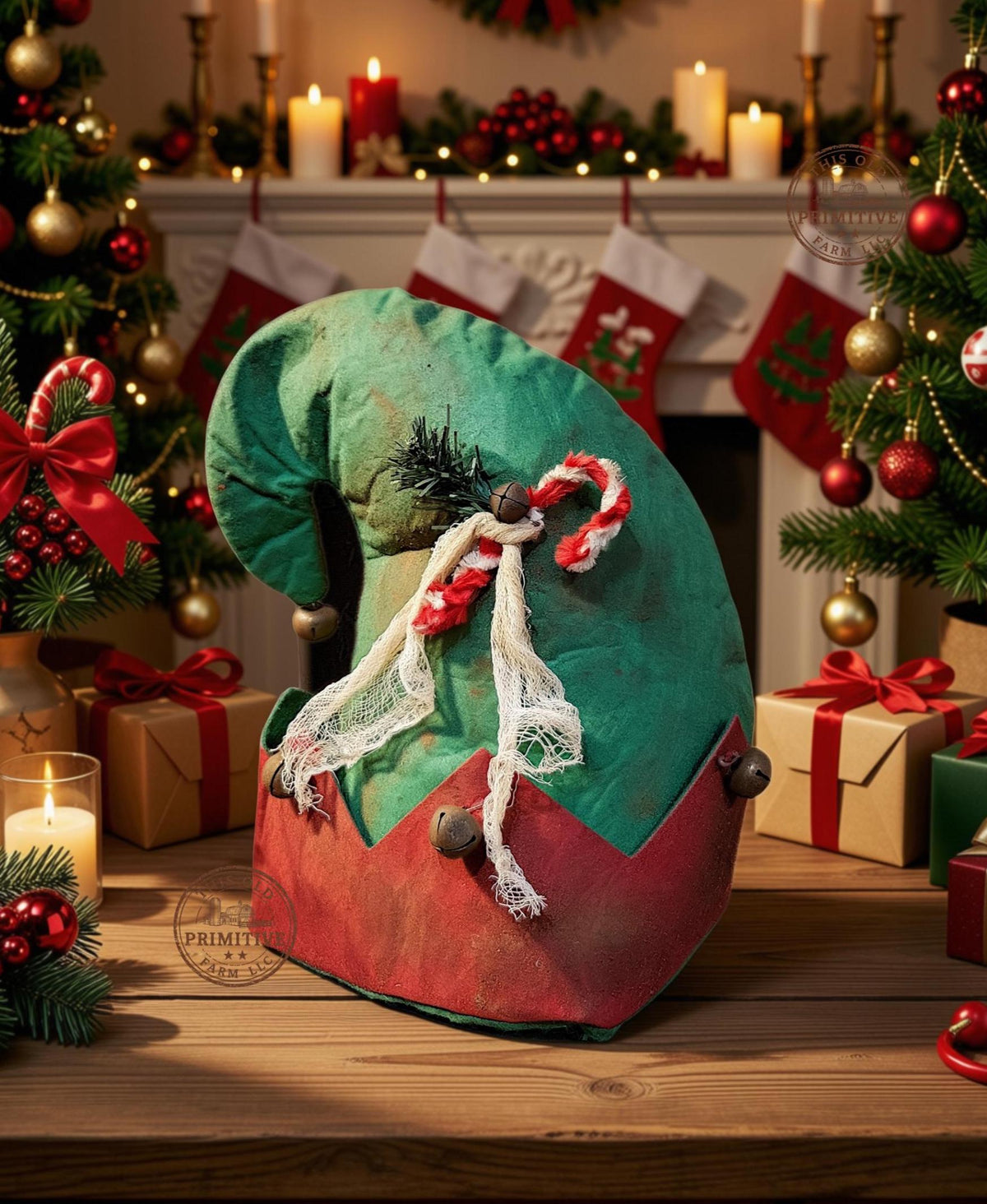 Primitive Elf Hat | Rustic Christmas Shelf Decor | Santa Helper Accent