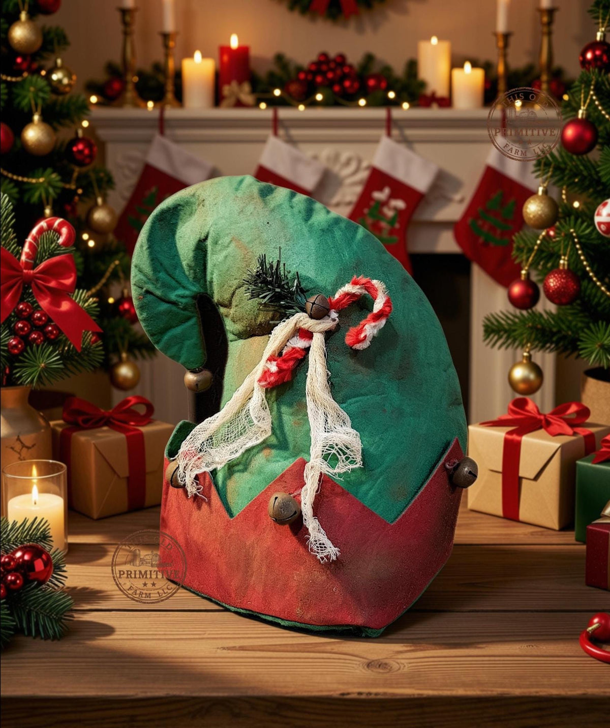 Primitive Elf Hat | Rustic Christmas Shelf Decor | Santa Helper Accent