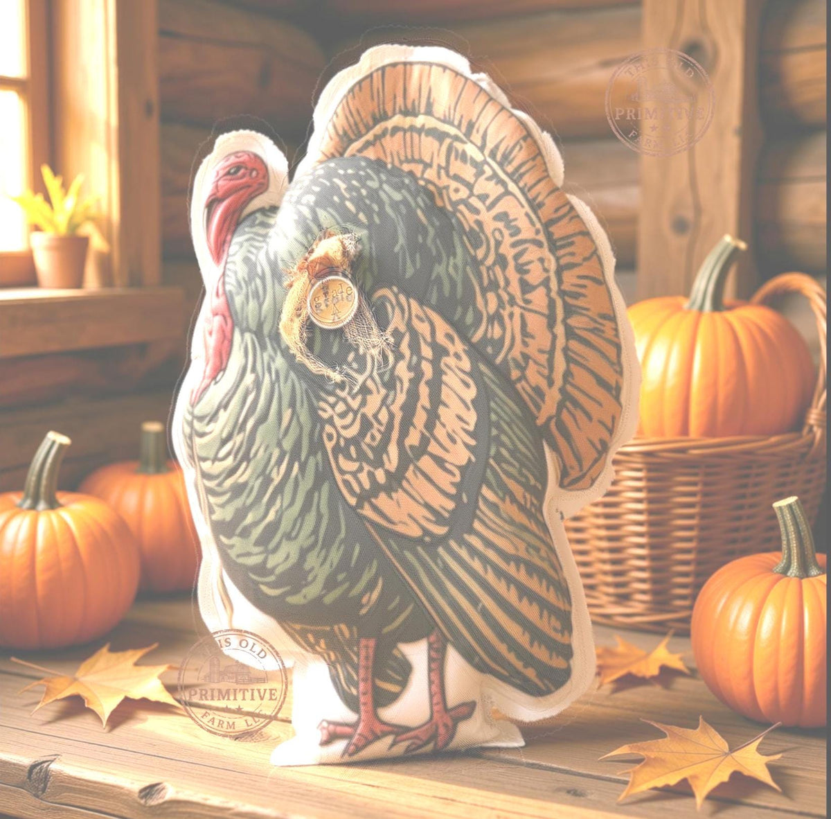 Large Vintage Turkey Shaped Pillow, 19 Inch Thanksgiving Statement Piece, Handmade Farmhouse Fall Harvest Decor, Folk Art Turkey
