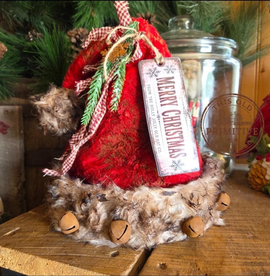 Handcrafted Primitive Santa Hat Tree Topper | Rustic Farmhouse Christmas Decor (2026 Limited Edition)