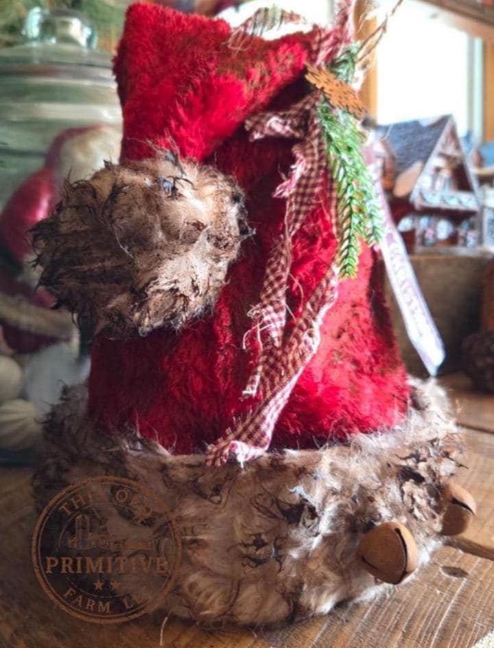 Handcrafted Primitive Santa Hat Tree Topper | Rustic Farmhouse Christmas Decor (2026 Limited Edition)