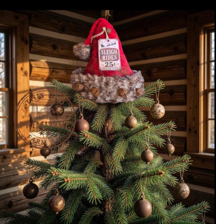 Primitive Santa Hat Tree Topper | Rustic Farmhouse Christmas Decor (2026 Limited Edition) Sleigh Rides 25 cents
