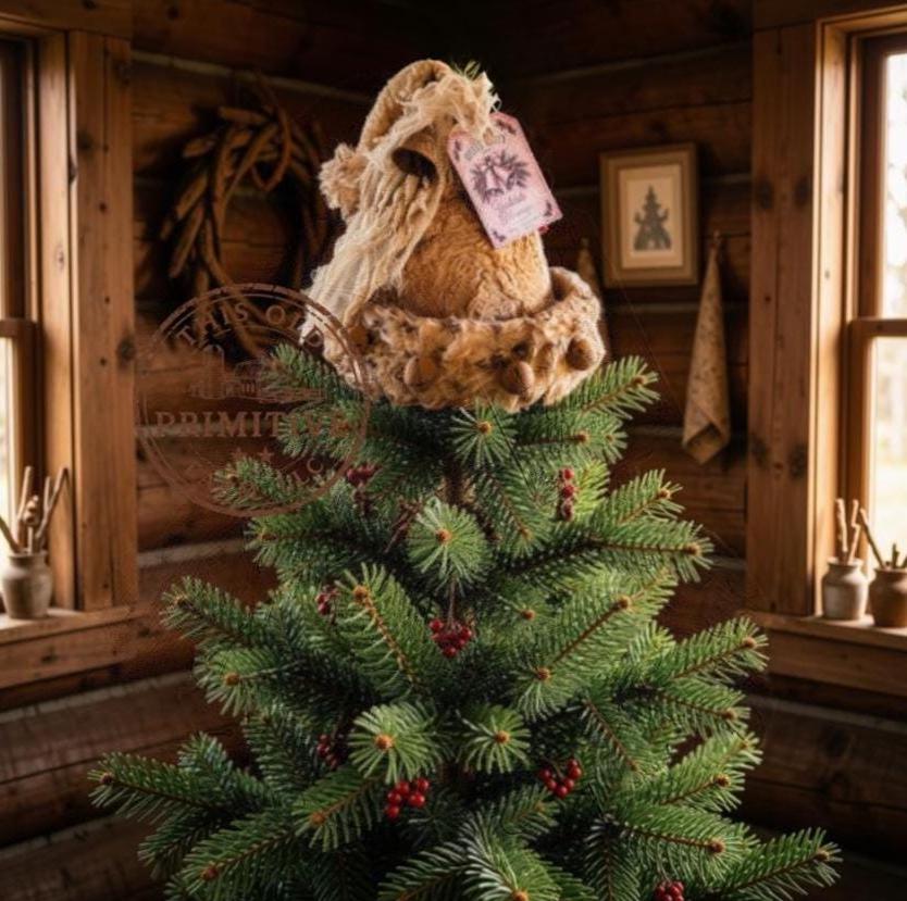 Primitive Cream Santa Hat Tree Topper | Rustic Christmas Decor (2026 Limited Edition)